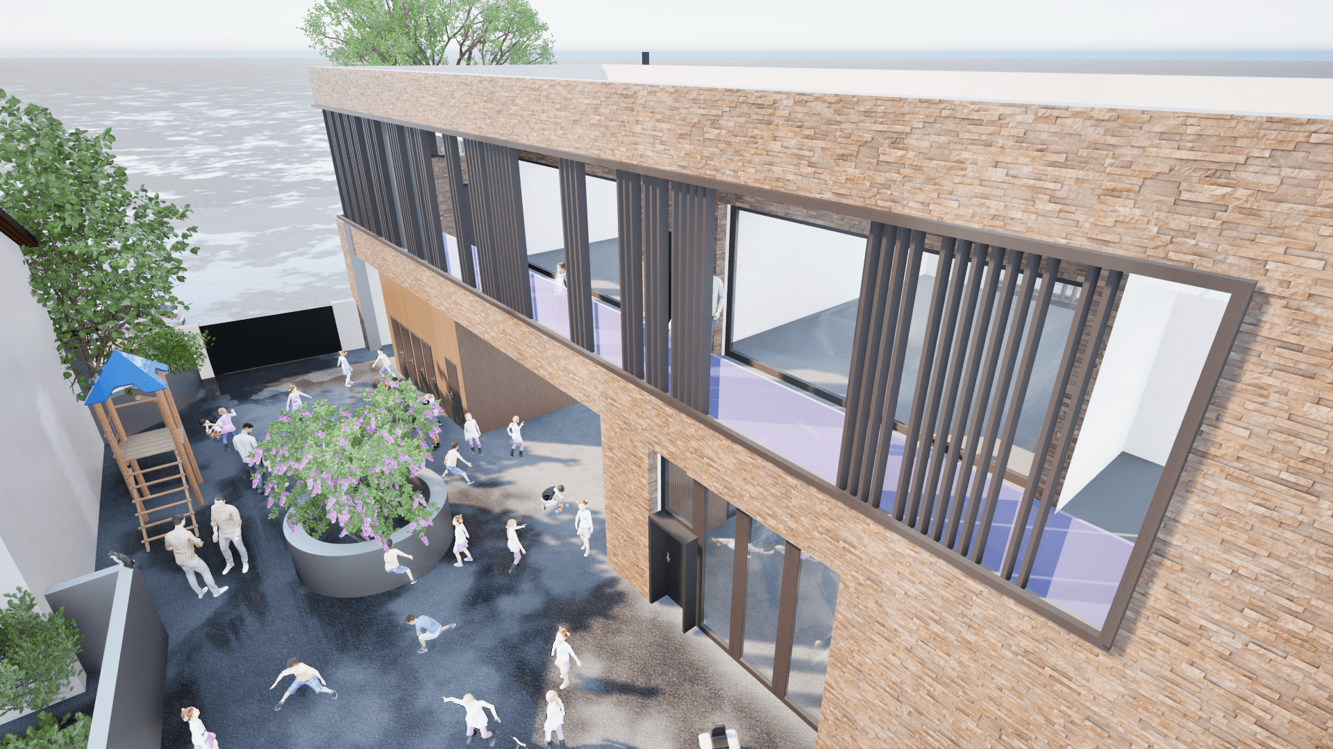 Vue sur la cour de récréation